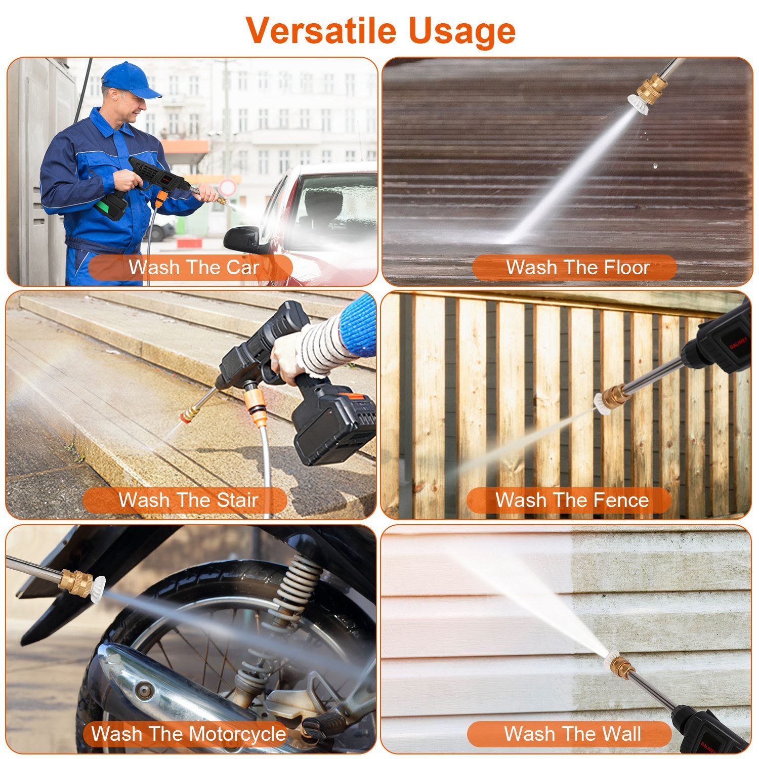 Cordless 48V Portable Pressure Washer 363PSI with Battery & Nozzles