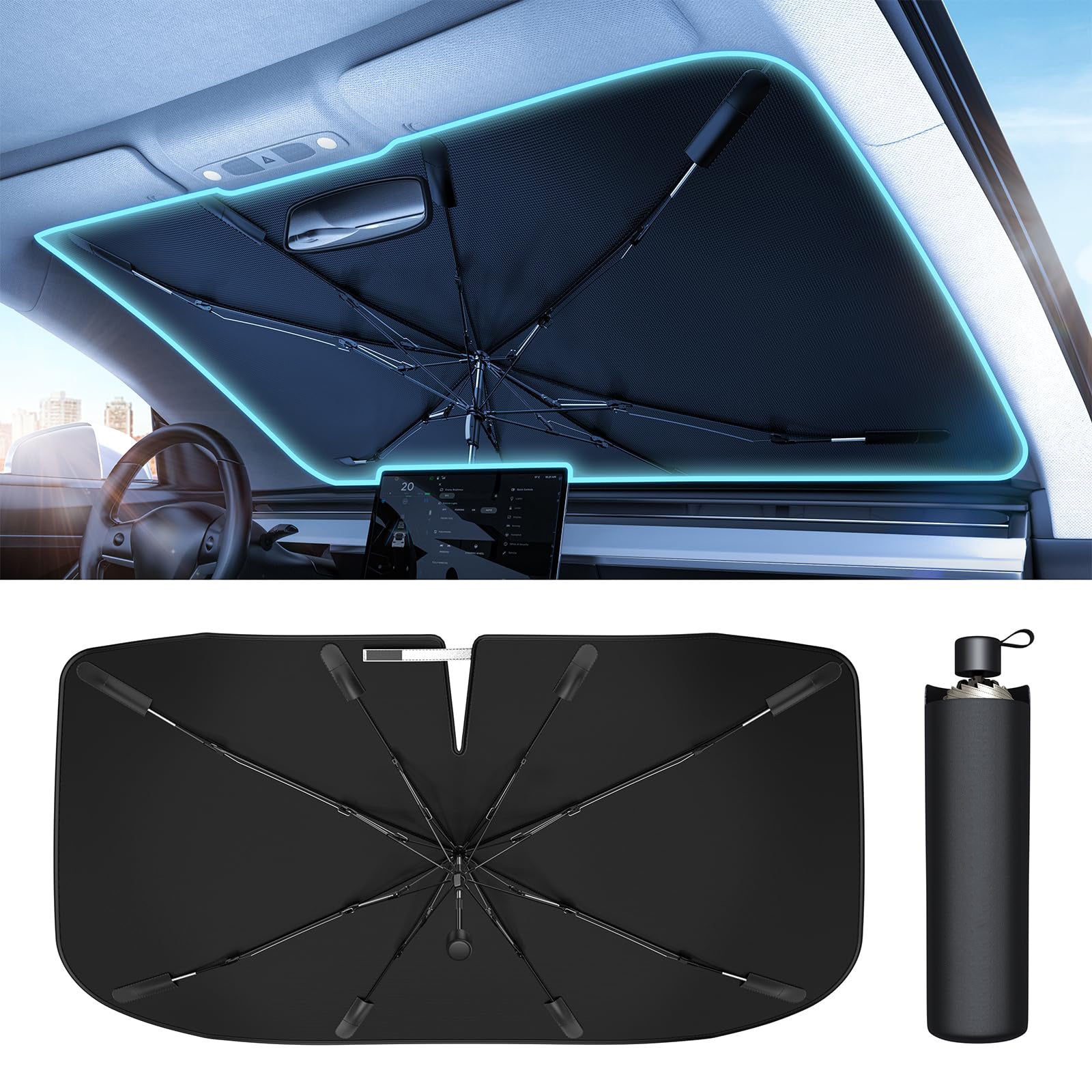 Windshield Sun Shade Umbrella For Car Spring Structure Edge Medium Protects Interior From Sun Damage Fits 99 Percent Of Vehicles