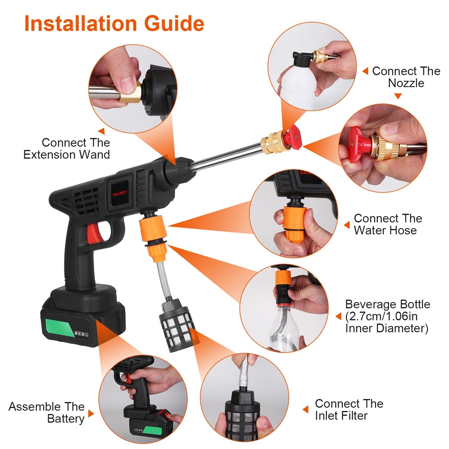 Cordless 48V Portable Pressure Washer 363PSI with Battery & Nozzles